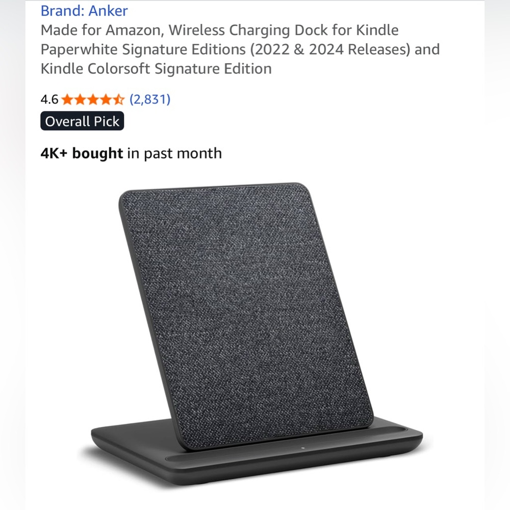 Anker Charging Dock for Kindle Paperwhite or Colorsoft signature editions